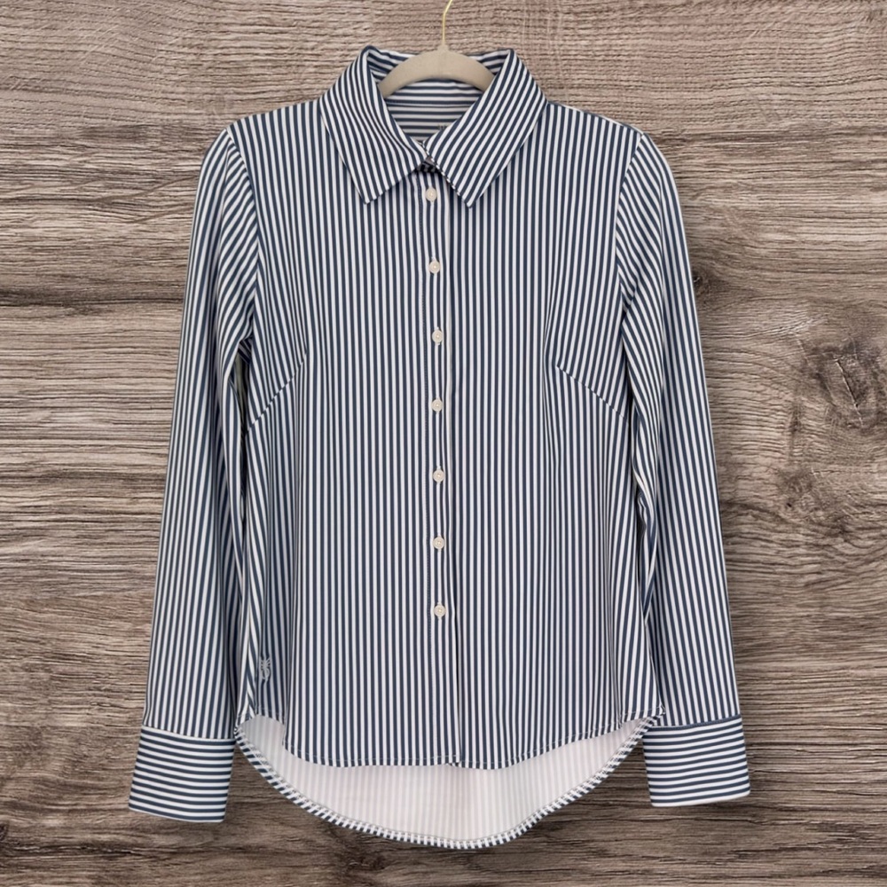 Dudley Stephens Beaufort Button Down Blue Pinstripe Repreve Stretch XS